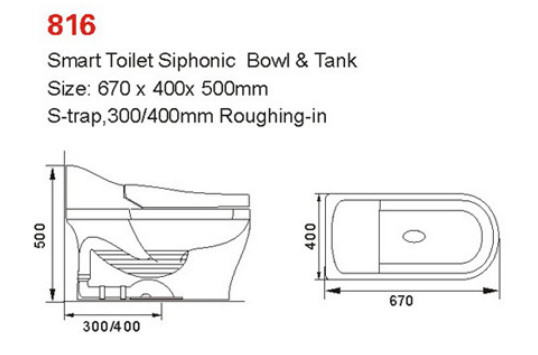 670 X 400 X 500 mm Smart Wall Hang Toilet Inteligente Toilete Sifónico Intelligente Montado na Parede