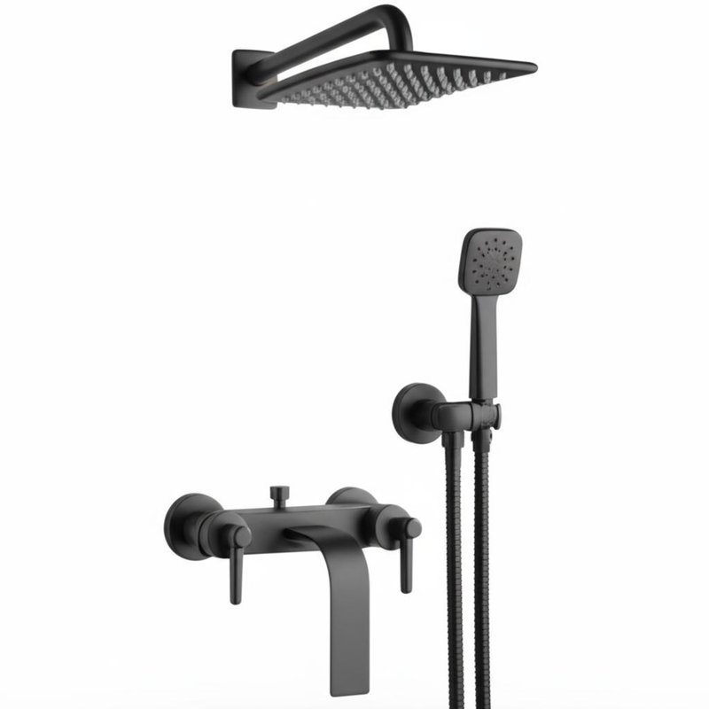Conjunto de Torneira de Chuveiro de Perfil Fino em Latão com Doca Magnética para Chuveiro de Mão com Bicos de Silicone de Fácil Limpeza