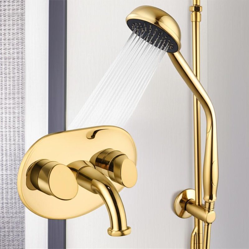 Conjunto misturador de chuveiro embutido de latão com cabeça de chuva de teto, bica cascata e kit combinado com chuveiro de mão
