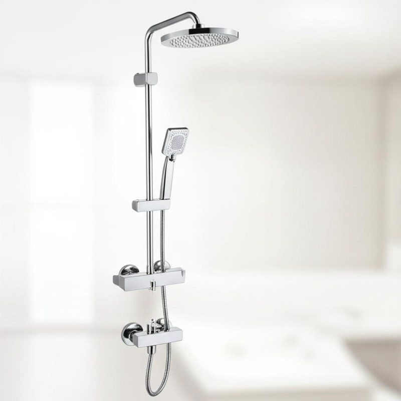 Cromo Brass Tubina de chuveiro termostática Combinada Proteção anti-escaldas com spray de mão multifunção